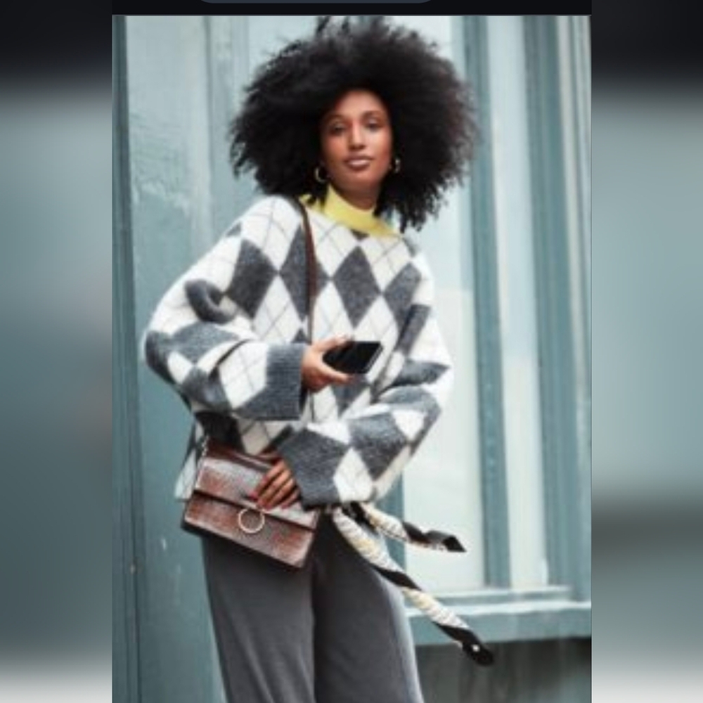 Pringle Of Scotland X H&M Grey and White Argyle Crew Neck Sweater